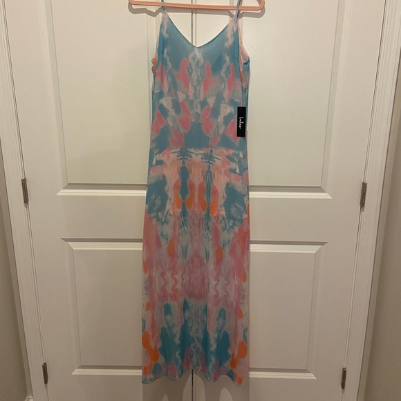 NWT Flying Watercolors Fuchsia Print Maxi Dress - Picture 6 of 8